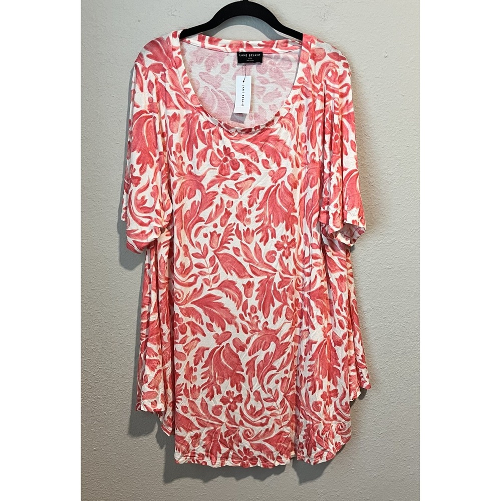 NWT Lane Bryant 18/20 Pink Stretchy Swing Top Boatneck Tee Stretch Floral Leaf